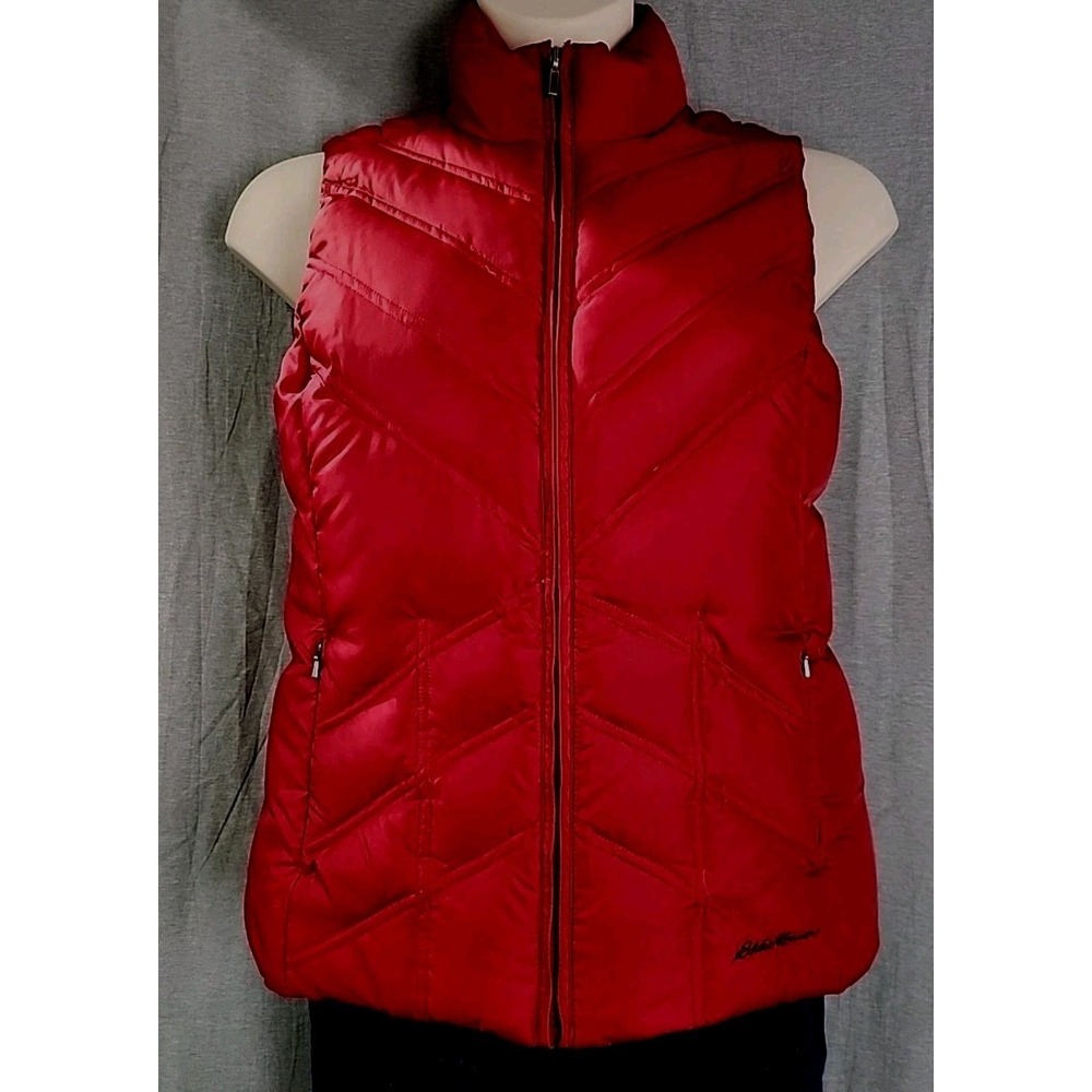 EDDIE BAUER Vest Premium Quilted Goose Down Size Medium Red Puffer Jacket